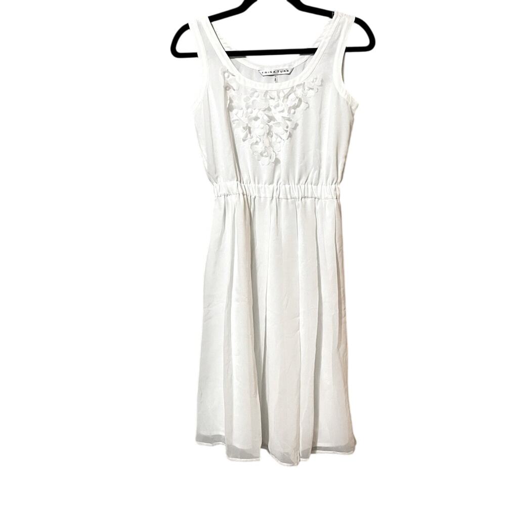 Trina Turk White Sleeveless Mini Dress Ruffle Floral Details Womens 0 Bridal